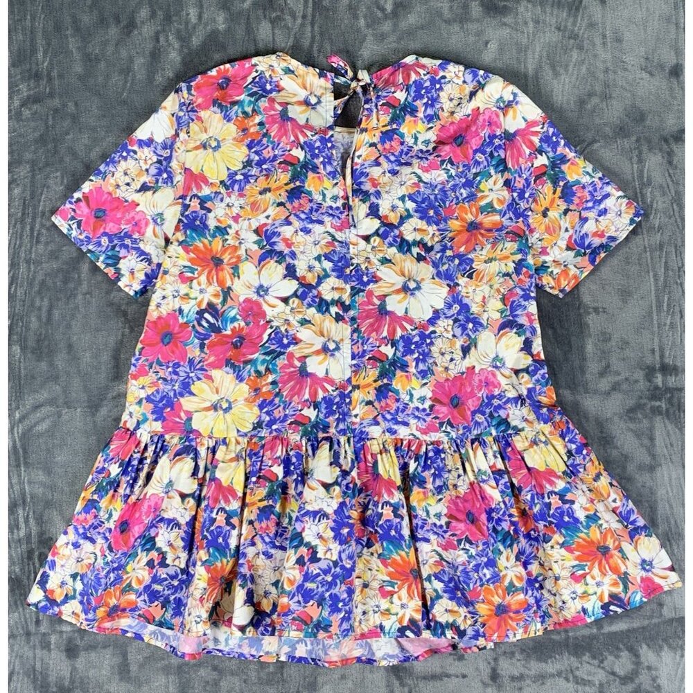 Zara Vibrant Floral Peplum Pullover Tunic Top Vintage Throwback Blouse Size XS - Picture 2 of 5